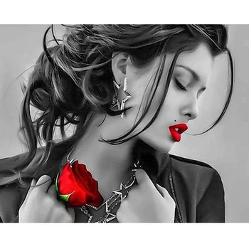 

5D DIY Full Drill Round Diamond Embroidery Diamond Painting Sexy Woman Rose Pattern Cross Stitch Stickers Needlework