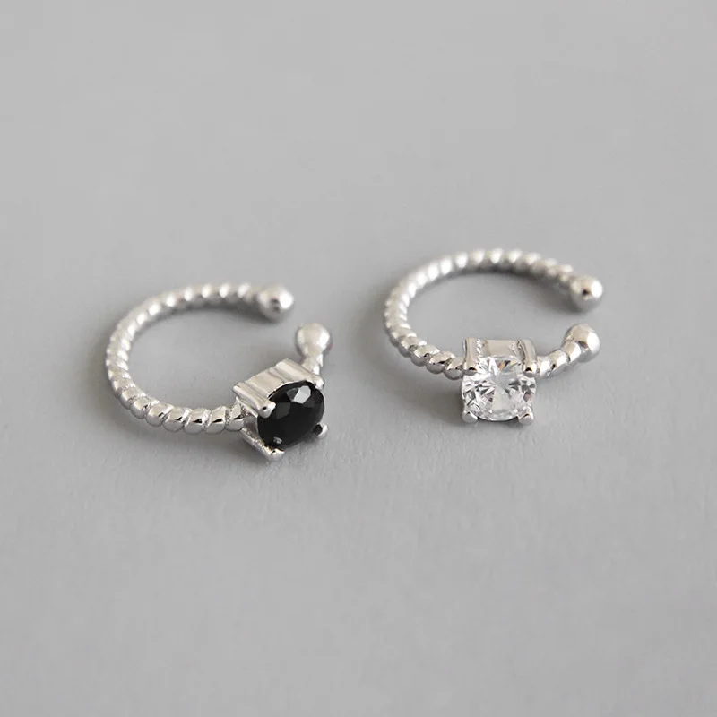 

SMALL ONLY 1pc Authentic 925 Sterling silver white/golds black Zirconia Clip earrings jEWELRY (No pierced) Diameter 8.7mm TLE608
