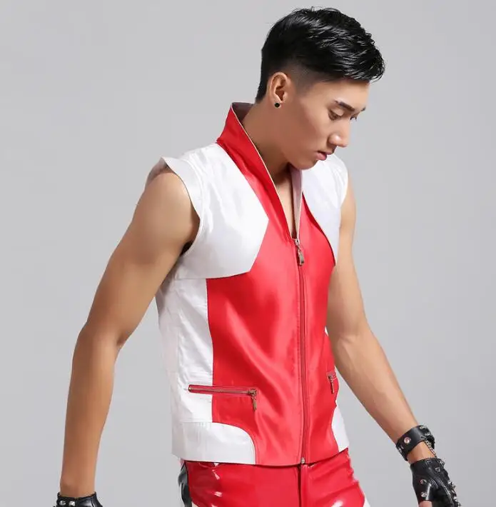 colete masculino мужской жилет одежда красный белый персонализированные для певиц, танцовщиц, сценическая уличная Звезда Стиль платье Vcollar Мода