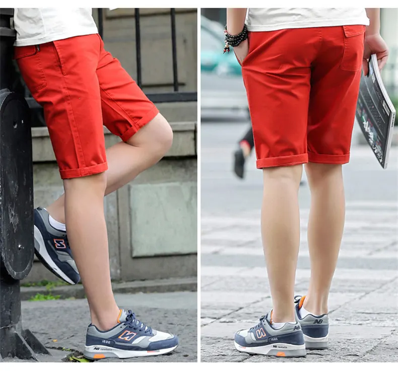4Color Mens Shorts Men casual summer Shorts demin blue khaki green orange quality cotton Short pants male knee length M-4XL 8023-01
