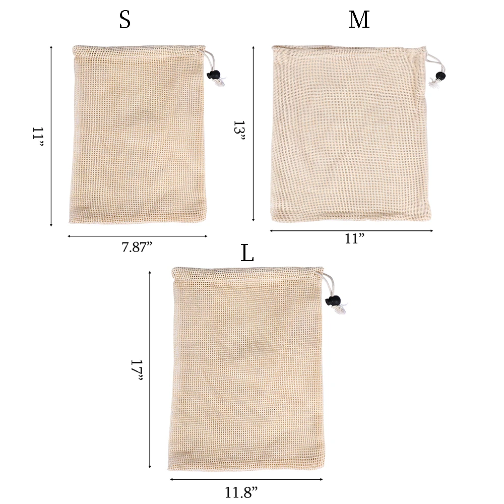1/3 шт многоразовые хлопковые сетчатые продуктовые сумки для дома, кухни, на шнурке, моющиеся сетчатые мешки для хранения фруктов и овощей