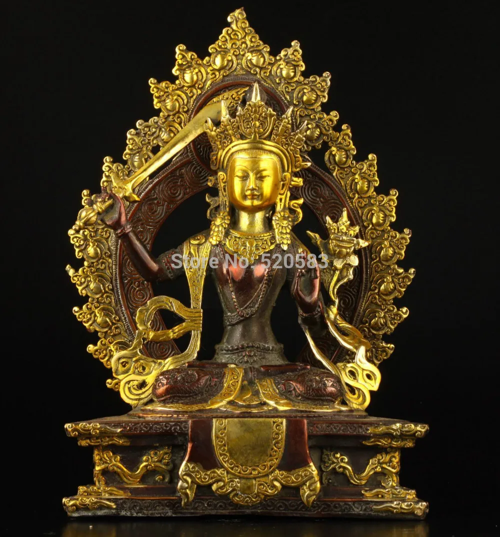 

Free Shipping VINTAGE COLLECTABLE DECORATION HANDWORK BRONZE GOLD-PLATING SWORD TIBETAN BUDDHA