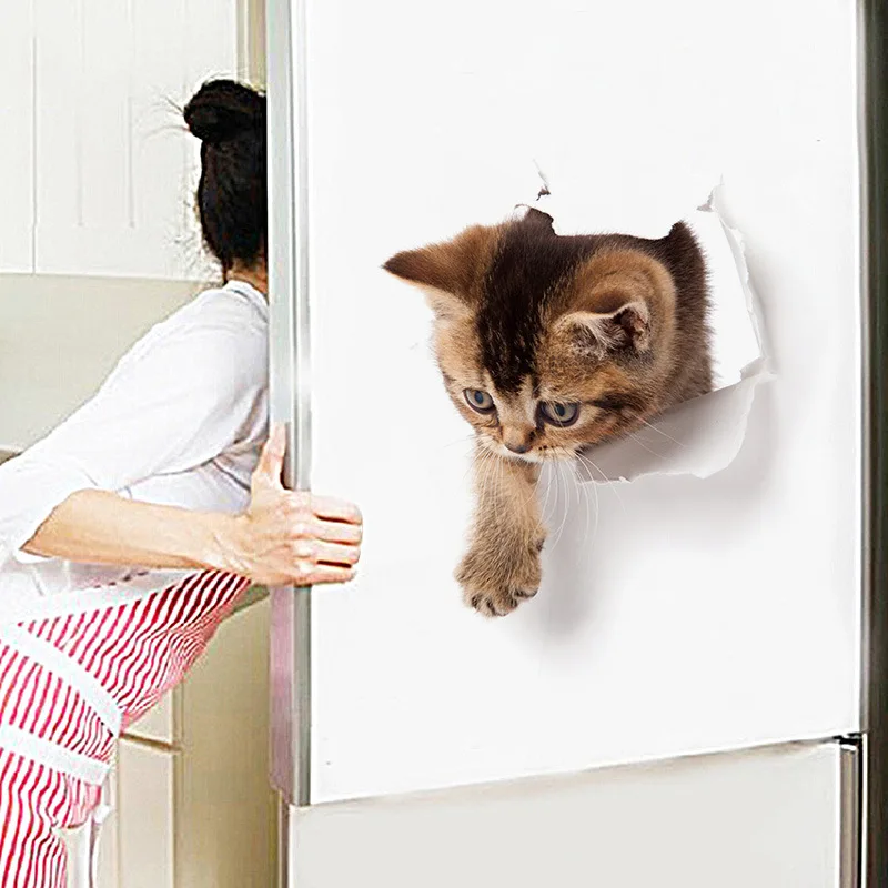 Creative 3d Cute Cats Hole Decorative Stickers On The Wall Pvc
