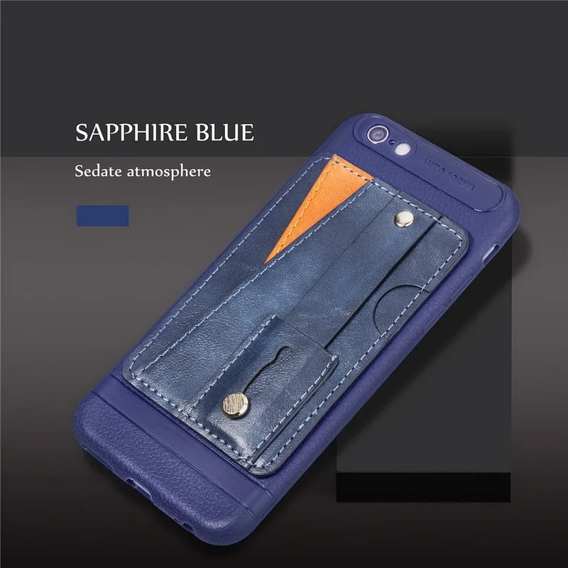 Модное кольцо для пальца ремешок чехол для iPhone X 8 7 6 6 S Plus XR XS Max с откидной подставкой и отделениями для карт чехол Ретро Бизнес Тонкий чехол для телефона - Цвет: Синий