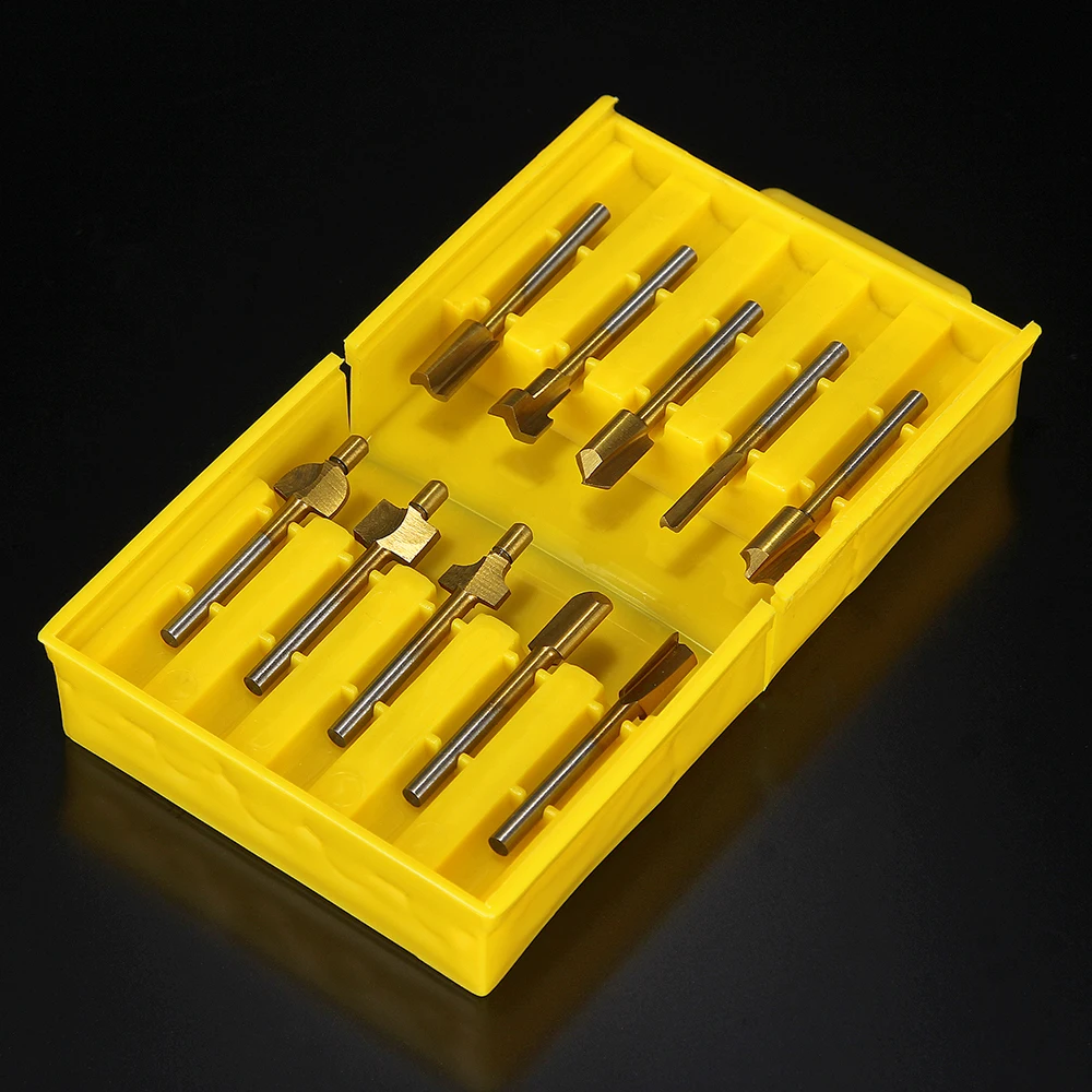 10pcs 1/8" HSS Wood Router Bits Files Titanium Coated Mini 3mm Wood