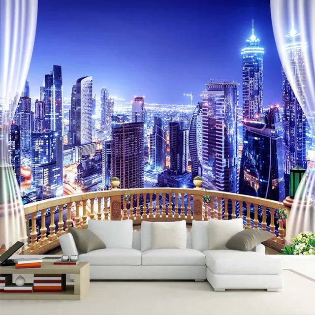 Custom Photo Wallpaper Window City Night View Large Murals Wall Custom Photo Wallpaper Window City Night View Large Murals Wall Painting Papers Home Decor