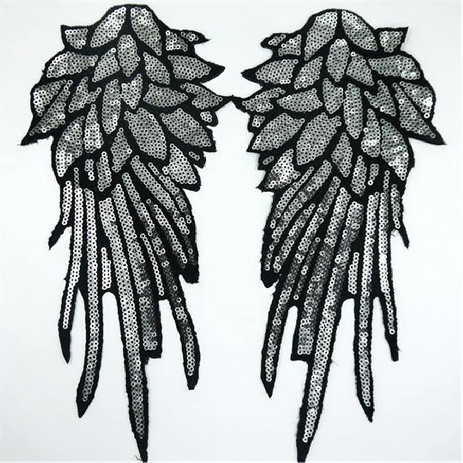 

Sequins Design Wing Feathers Sew On Embroidered Patches Quality Shoulder Appliques Garment Patches Badges