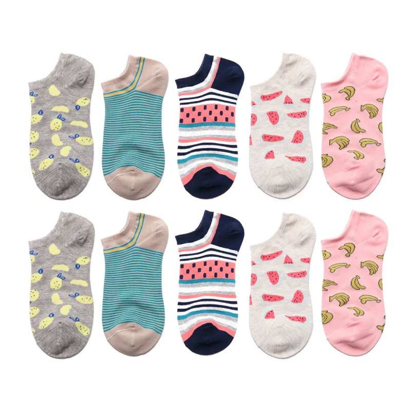 

Brand New Women Cute Fruits Banana Watermelon Pattern Casual Ankle Cotton Socks Boat Sock Slippers Harajuku Funny EU35-40