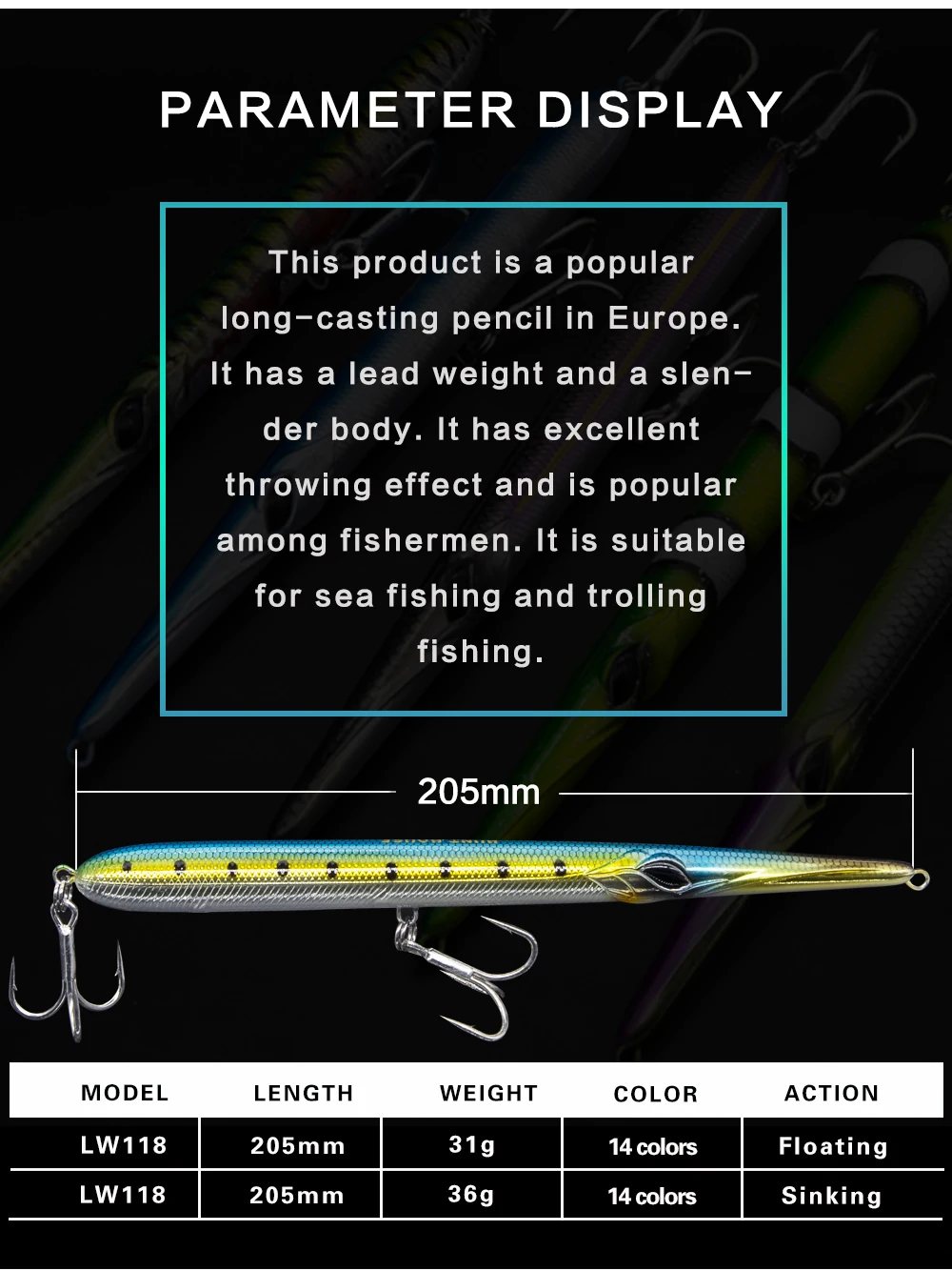 Hunthouse skipping leurre stickbait игла карандаш морская рыболовная приманка 205 мм 31 г плавающая 36 г Тонущая 14 цветов garfish skipping