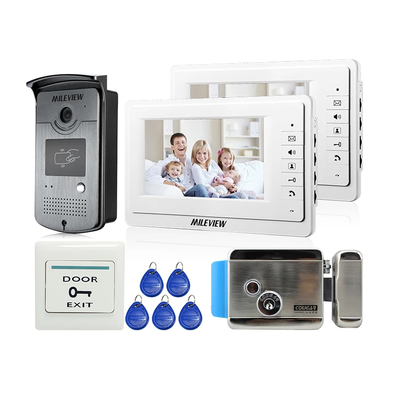 

Brand New 7" Color LCD Video Door Phone Intercom Kit 2 White Screen + RFID Access Camera + Electric Control Lock FREE SHIPPING