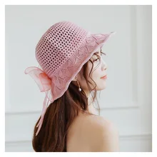 Женская шляпа осень зима Складная широкополая шляпа шляпы с большими полыми шляпками с бантом