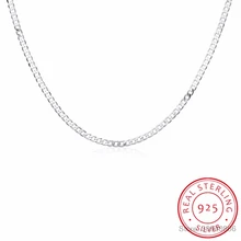 4 мм мужское боковое ожерелье звено цепи ожерелье, винтажное 925 пробы серебро для женщин, 30 дюймов простое геометрическое серебряное ожерелье