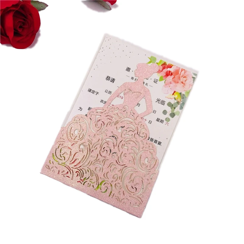 10 шт золото/серебро/розовый красный/розовый блестящая бумага принцесса Лазерная резка, для свадьбы Пригласительные открытки 4 девочки День Рождения невесты