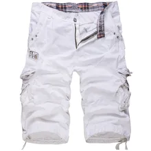 Хлопковые повседневные мужские брюки-карго большого размера, мужские летние свободные брюки с карманами на молнии, укороченные брюки белого, черного и хаки цвета