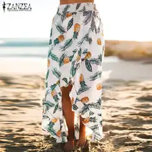 Модные женские юбки с оборками на подоле, летние богемные длинные юбки с цветочным принтом, повседневные пляжные юбки с разрезом, юбки размера плюс