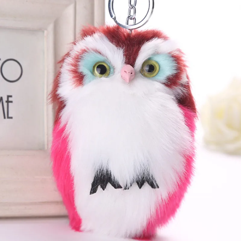 

Wiwjygz Cute Fluffy Owl Keychain & Pendant Women Key Ring Holder Faux Bunny Rabbit Fur Pompoms Key Chains for Handbag