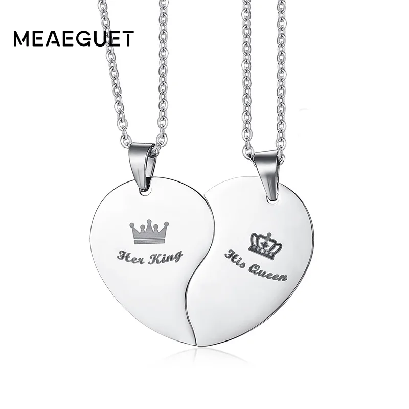 Meaeguet Мода его королева и ее король корона сердце ожерелье из нержавеющей стали пара любовь навсегда Свадебные подвески ювелирные изделия