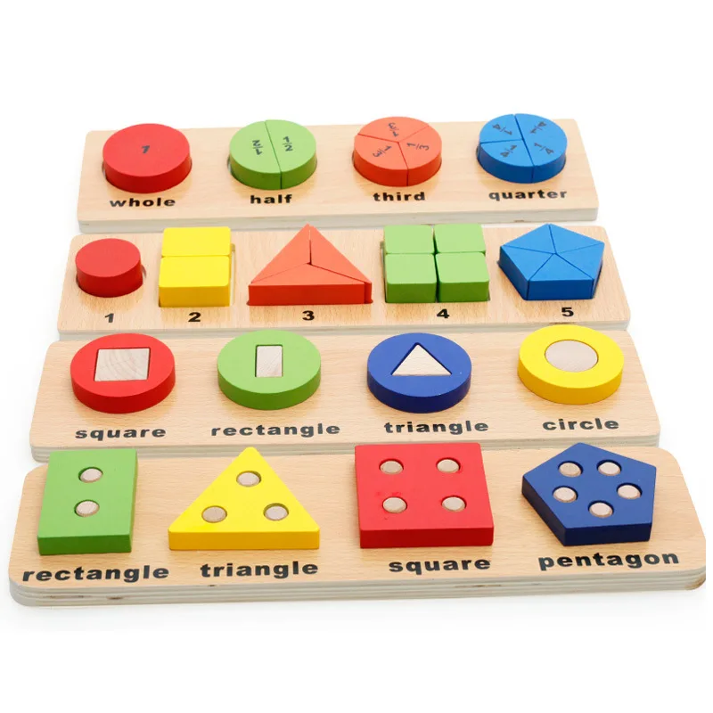 children wooden toys montessori materials learn math Shape Matching Blocks Interactive Toys For Kids Baby  Preschool Educational