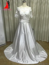 New White Plus Size Wedding Dresses 2017 Lace Short Sleeve Bridal Gown A-line Bridal Gown Court Train Vestido de noiva