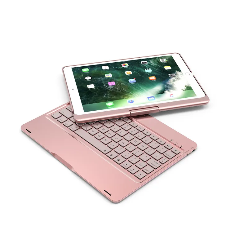 Kemile 7 цветов с подсветкой Смарт 360 градусов вращающийся металлический беспроводной Bluetooth 3,0 клавиатура для iPad Pro 10,5 дюймов A1701 - Цвет: Rose Golden color
