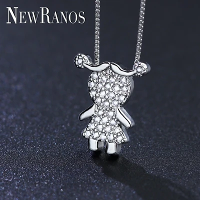 Newranos, ожерелье с кулоном для мальчиков и девочек, кубический цирконий, семейное ожерелье, Женская фигурка, ювелирное изделие для женщин, модное ювелирное изделие PGY046 - Окраска металла: girl-white