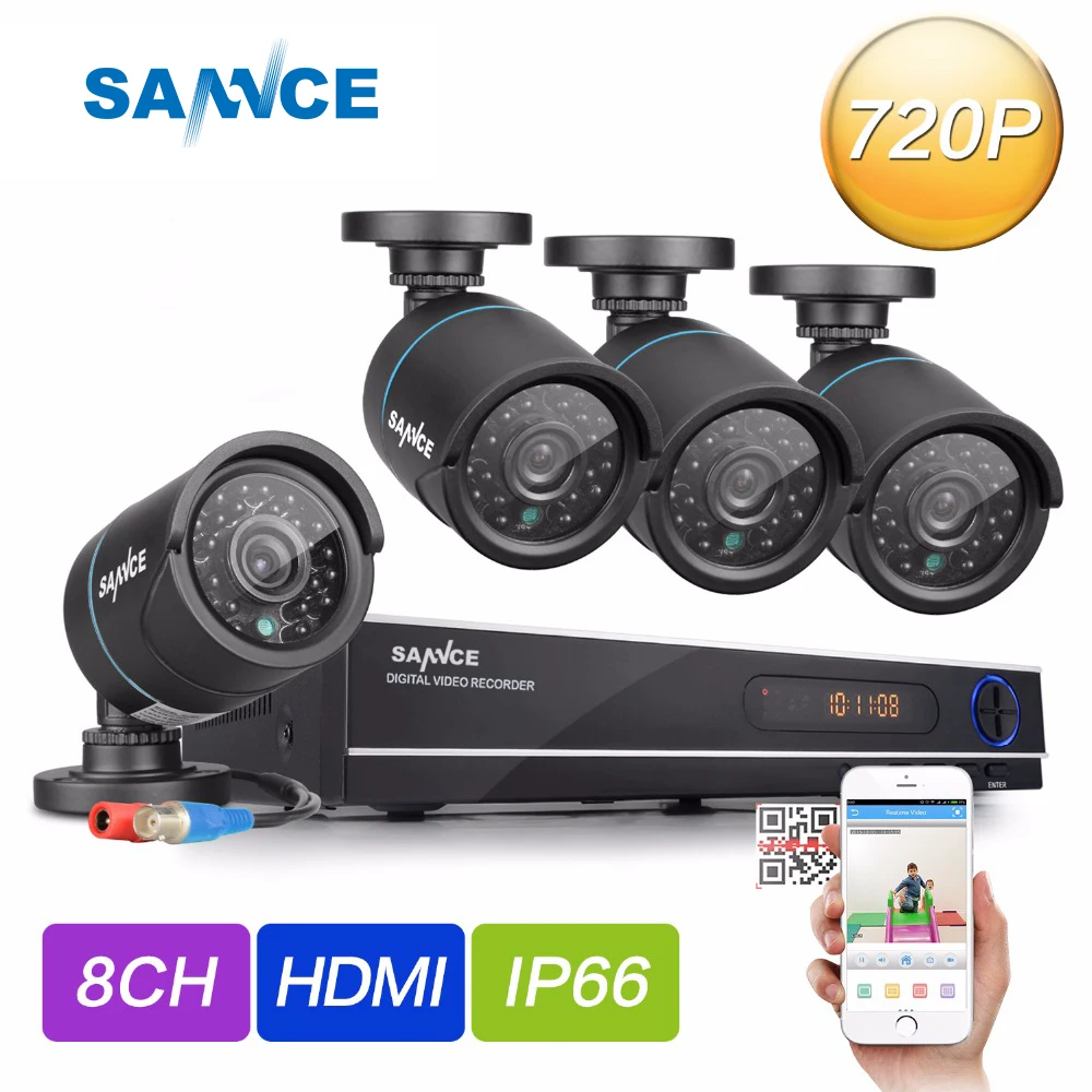 SANNCE 8CH CCTV Camera DVR System AHD 720P Kit 8 Channel CCTV DVR HVR NVR 5 in 1 Video Recorder Infrared bullet Camera Security