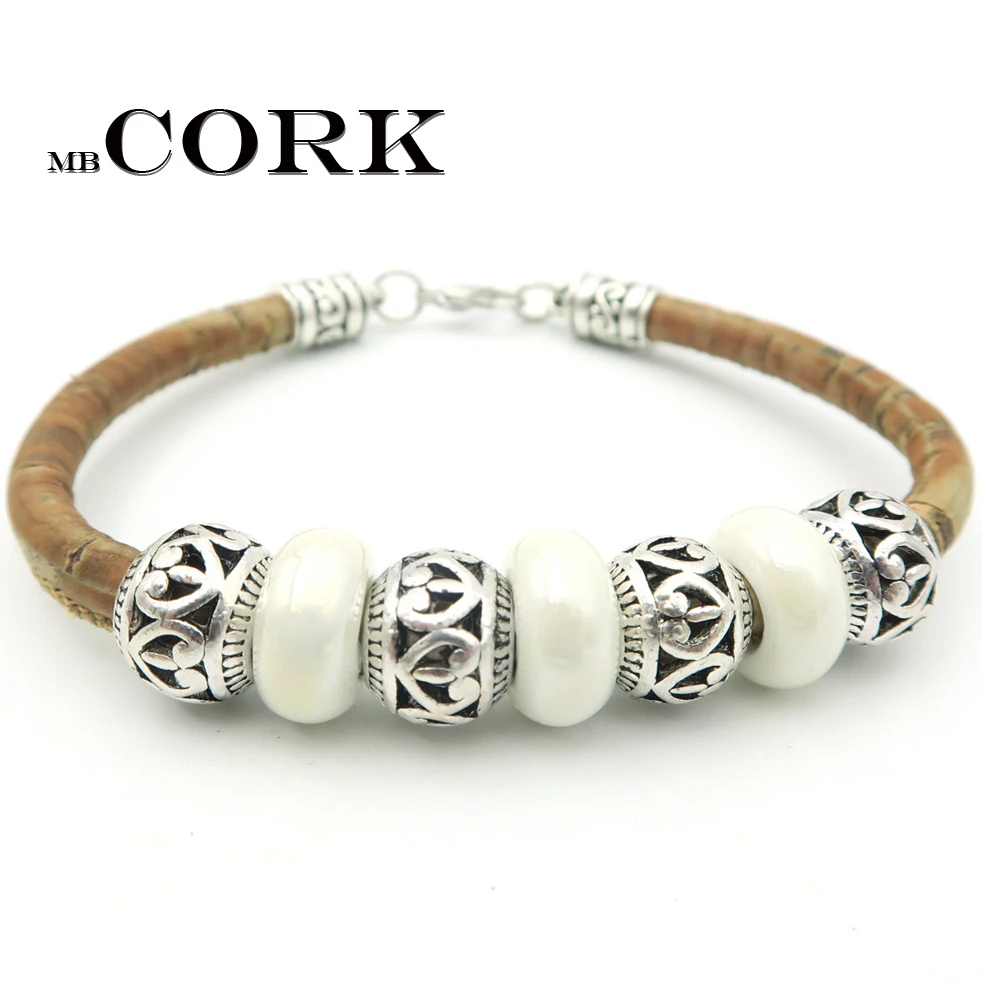 Hollow beads cork bracelet natural cork cord original handmade Portugal