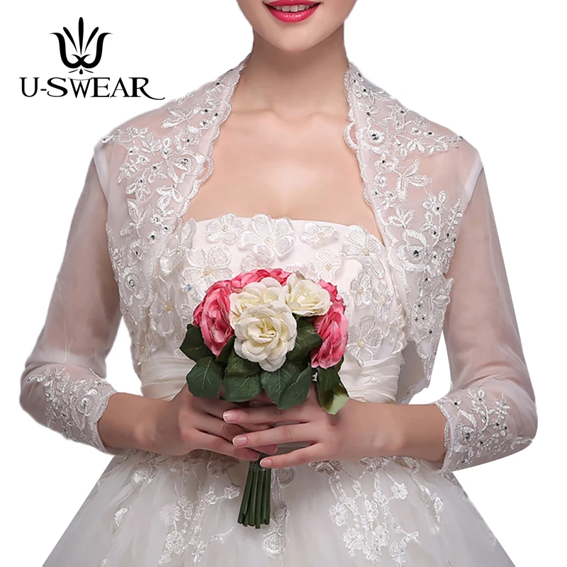 U-SWEAR, Новое поступление, женские свадебные жакеты с цветочной вышивкой и бисером, свадебные аксессуары с длинным рукавом, болеро для невесты