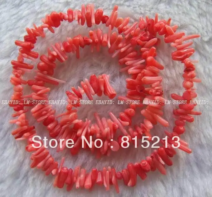 

ddh0056 2x10mm Orange Sapling Coral Beads necklace