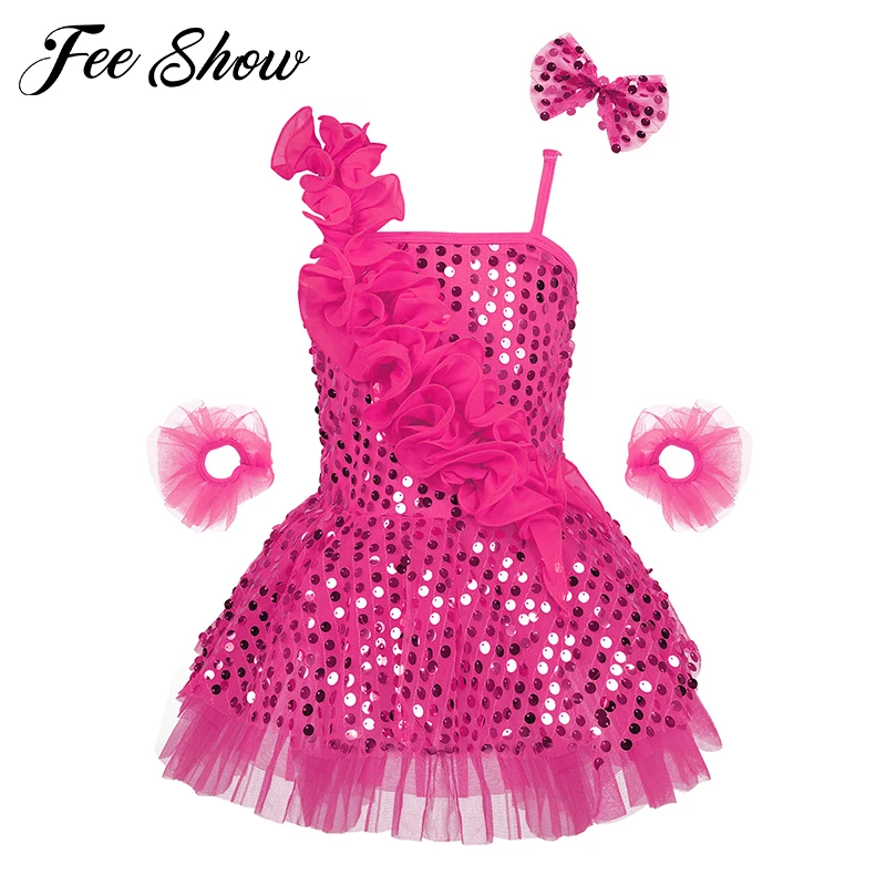 Детское блестящее платье с блестками для девочек, костюмы для бальных танцев, латинских танцев, джазовых выступлений, детское балетное Сетчатое платье-пачка