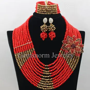 

Nigerian Wedding African Red Beads Jewelry Set Crystal Chocolate Brown Beads Bridal Jewelry Set Free Shipping WB755