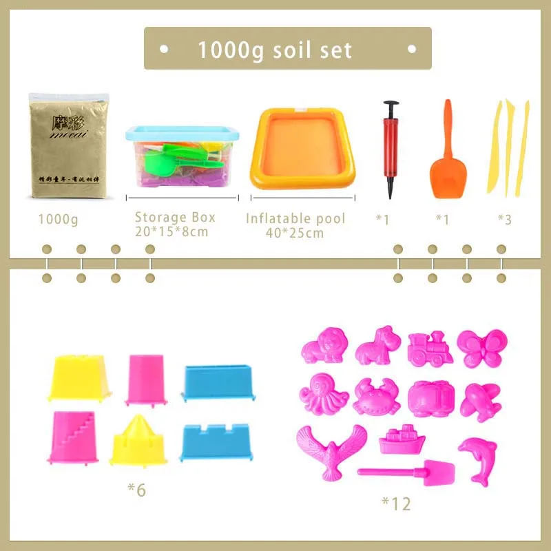 1000 г динамический песок игрушка набор инструментов для работы с полимерной глиной образовательный цветной мягкий волшебный песок Пространство Крытый Арена играть песок дети игрушки для детей подарок - Цвет: soil