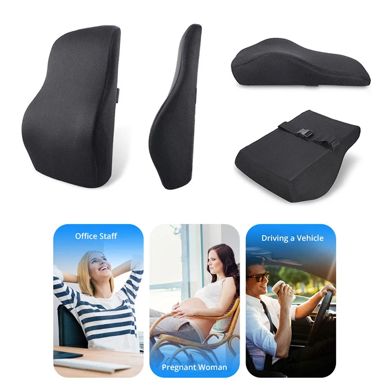 Lumbar Support Pillow for Car Seat comes with Removable Washable Cover and Firm Insert to to Ease Lower Back Pain Black 1PCS