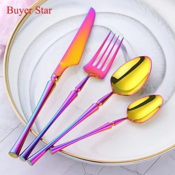 

New 4-Piece Rainbow Cutlery Set Stainless Steel Flatware Set Dinner Fork Knife Scoop Teaspoon Western Food Tableware Set Gift