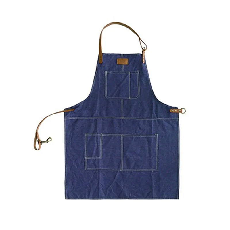 

Fashion Nordic Style Whole Cotton Unisex Leather Denim Apron Coffee Shops Work Cleaning Aprons For Woman Kitchen Baking