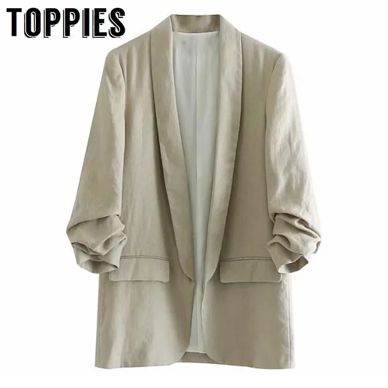 remarkable Leisure Linen Suit Jacket Office Lady Small Suit Solid Color Loose Cardigan Coat Thin Jacket Women