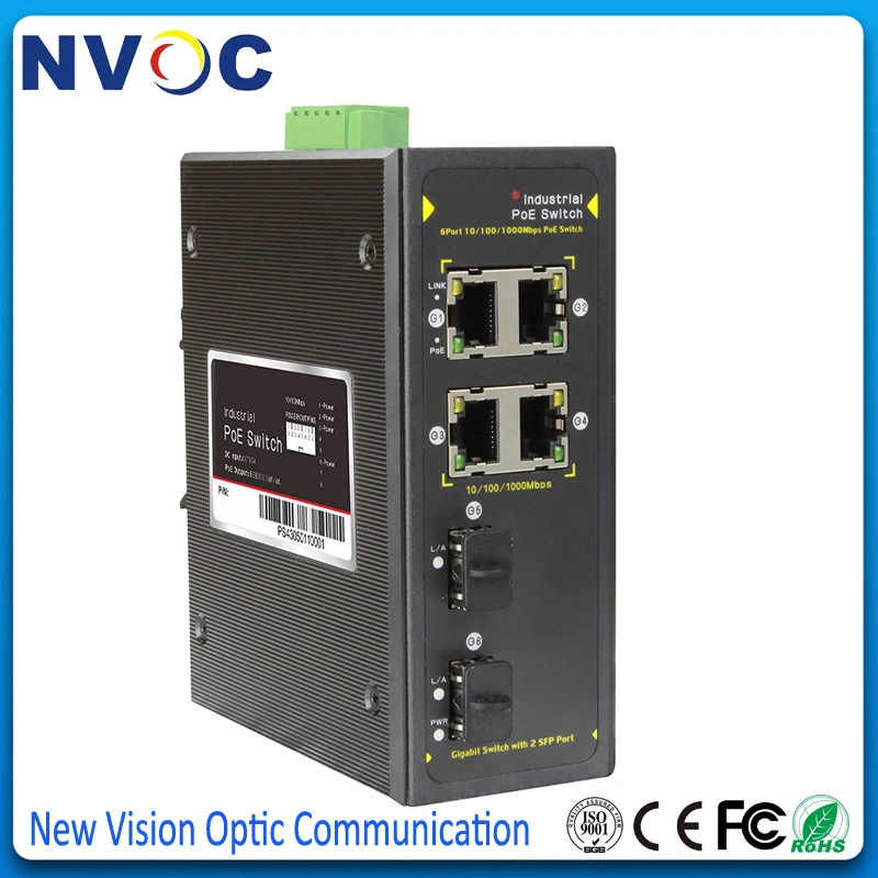4POE 10/100/1000 м IEEE802.3af/at + 2SFP 1000 без SFP и адаптера питания неуправляемый промышленный