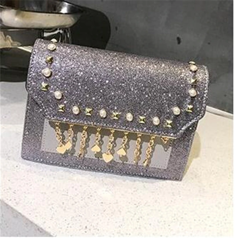 Womens Ladies Sequined Flax Leather Envelope Clutch Evening Shoulder Chain Bag Colorful Messenger Bags
