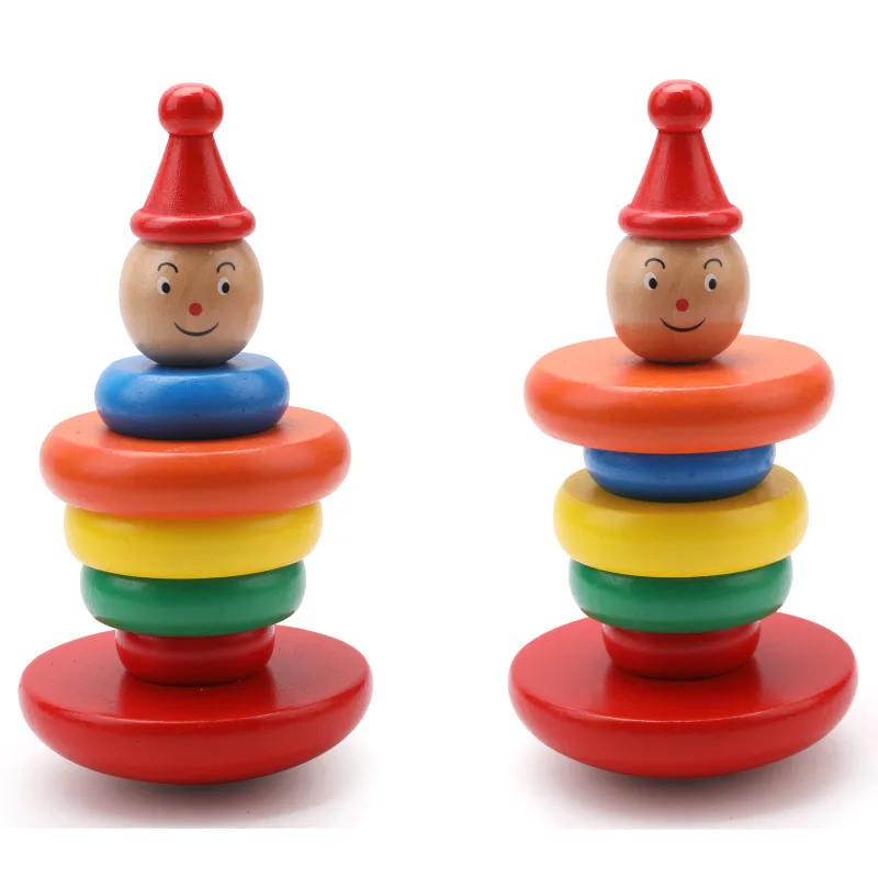 Children Wooden Clown Rainbow Stacker Toy Balancing Game Kids Early Education Toy Montessori teaching