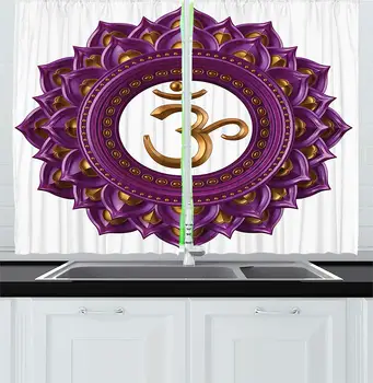 

Chakra Curtains Vivid Digital Mala Circle Chakra Lettering Secret Hidden Powers Zen Image Window Decor Panels Set Cafe
