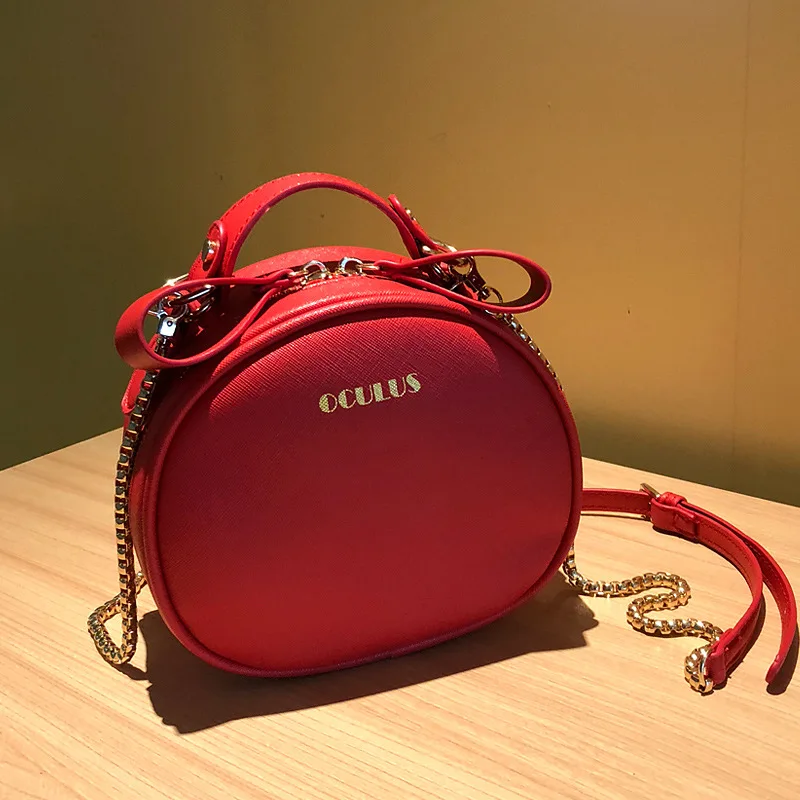 

KYYSLO small round Women's bag tide slung chain bag PU leather Korean version of the shoulder crossbody bag handbag