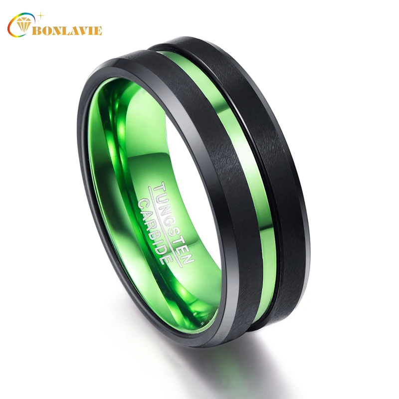 

Green Red Inner Ring Scrub Exquisite Groove Men Rings 100% Tungsten Carbide Couple Anillos para hombres Fashion Jewelry