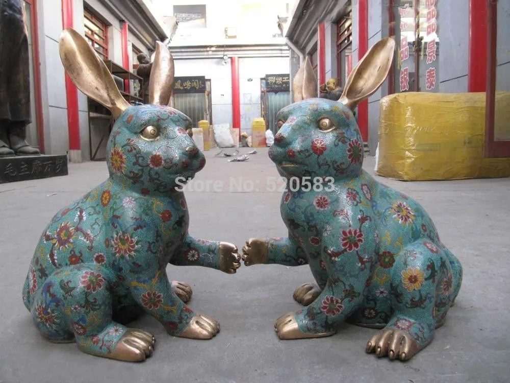 

Regius Palace 100% Pure Bronze Handwork cloisonne Lucky lovely rabbit hare Pair