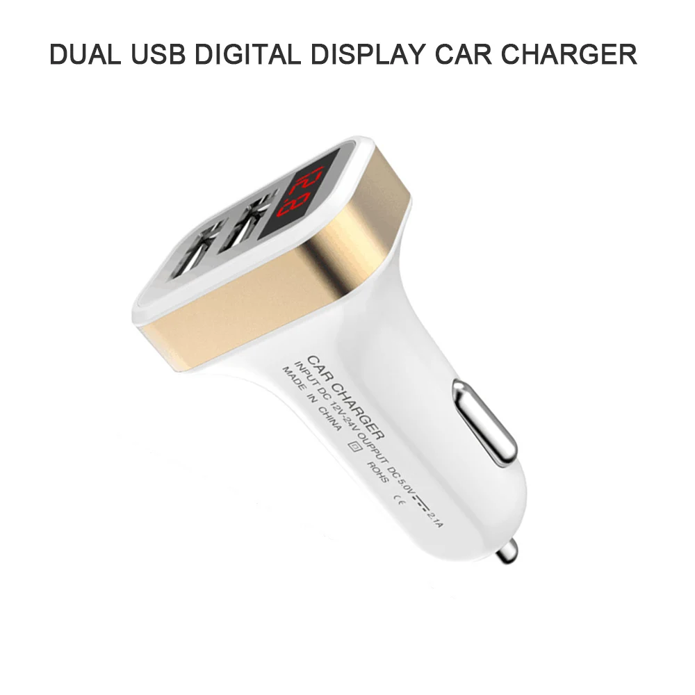 شاحن سيارة شاشة ديجيتال المزدوج ميناء مزدوجة USB محول 2.1A الصمام شحن سريع ل فون 8 Xiaomi 8 سامسونج الهاتف شاحن سيارة