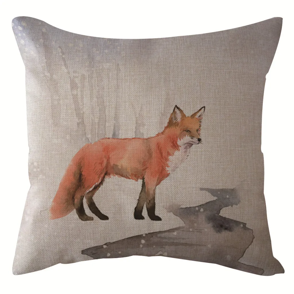 

fox pillowcase cotton linen Pillow Case Waist Throw Pillow Cover Home #XTN