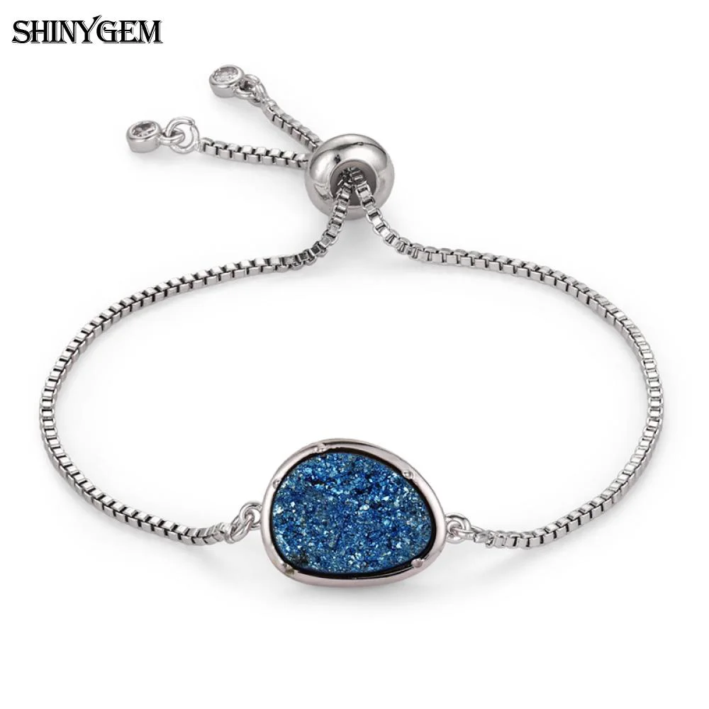 ShinyGem модные минеральные друзы Кристалл Регулируемые браслеты с шармами серебряный цвет цепи браслеты натуральный камень браслеты для женщин