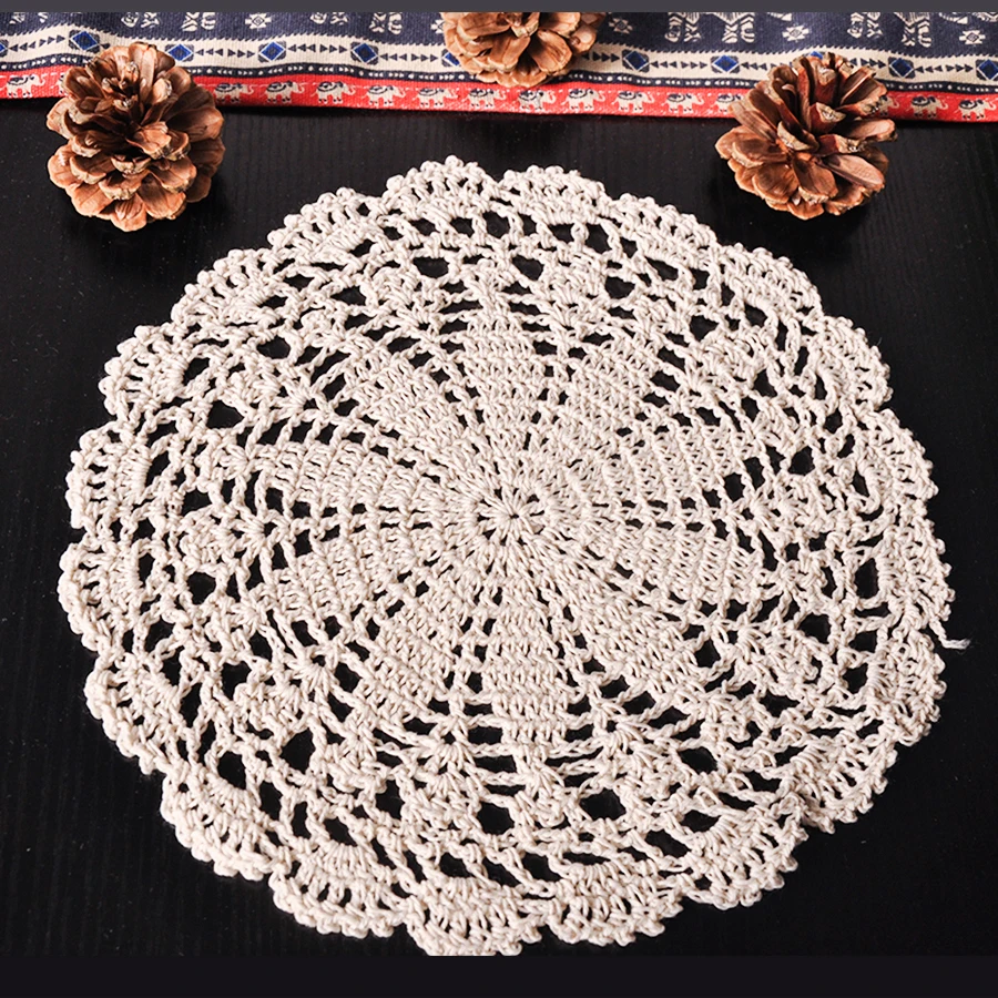  4pcs 25CM Handmade Crochet Doilies Cup Mats Bowls Mat Handmade Weave Placemats Hot Pads Suitable Ki