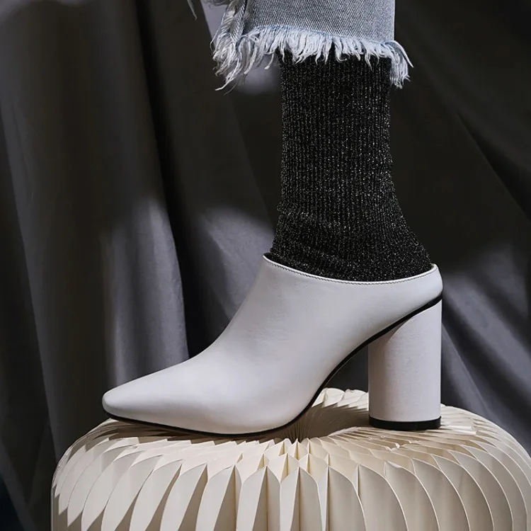 

Summer Women Slippers Genuine Leather Female Mules Fashion High heels Shoes Pointed Toe Plus Size Elegant Woman Slipper