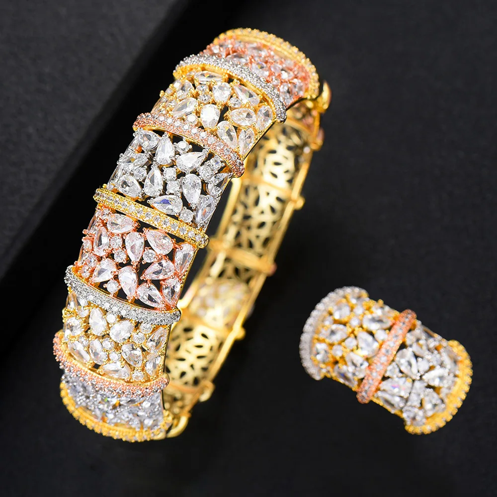 

GODKI Luxury Ginkgo Leaf Nigeria Bangle Ring Set Jewelry Set For Women Wedding Cubic Zircon Crystal CZ Dubai Bridal Jewelry Sets