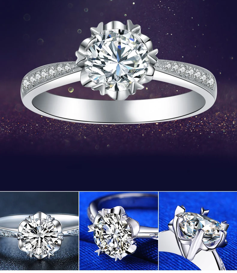 Натуральное moissanite 18K Золотое кольцо Настоящее 18K Золотое кольцо из цельного золота Модная классика вечерние ювелирные изделия Новинка